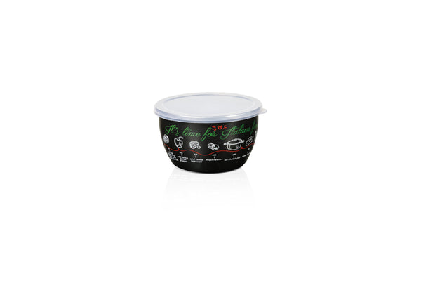 Schale mit Deckel,16cm,1,7 Ltr, matt schwarz ,Dekor " Italian Food"